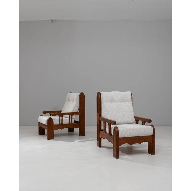 1970s French Brutalist Upholstered Armchairs with Carved Details - A Pair For Sale - Image 18 of 18