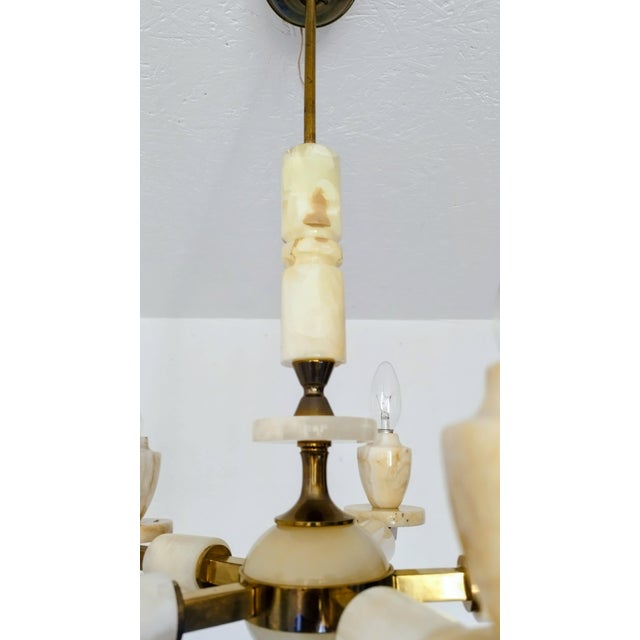 Vintage 1980s Italian Onyx Brass Marble Chandelier Lighting Ceiling Fixture Light For Sale - Image 6 of 9