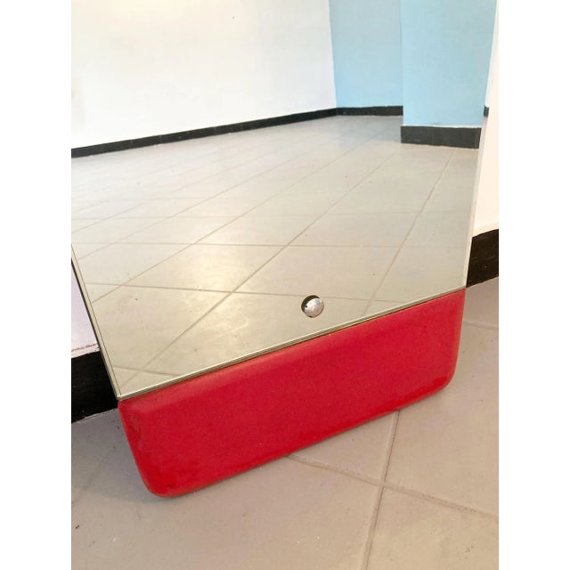 Long Mirror with Side Portions in Sky Fuchsia & Detailed Steel Buttons, 1970s For Sale - Image 3 of 9