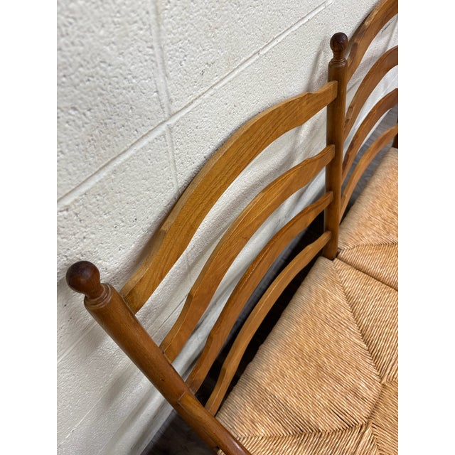 Vintage Country French Double Seat Ladder Back Rush Seat Bench Loveseat Settee For Sale - Image 11 of 16