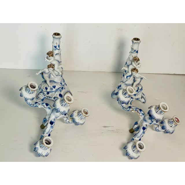 Vintage German Meisen Style Porcelain Figural 2 Parts Candleholders For Sale - Image 9 of 11