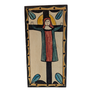 Rare Vintage Naive Folk Art Retablo Hand Painted by Cordy Sandoval