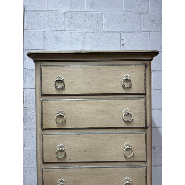 1970s Mid Century French Provincial Lingerie Paint Decorated Tall Chest by Baker Furniture For Sale In New York - Image 6 of 8