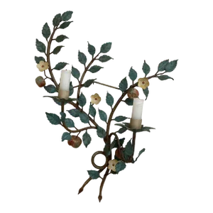 1950s Italian Painted Metal Leaf and Branch Candle Wall Sconce