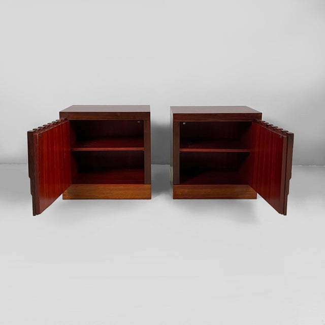 Italian Modern Bedside Tables in Dark Wood, 1970s, Set of 2 For Sale - Image 3 of 16