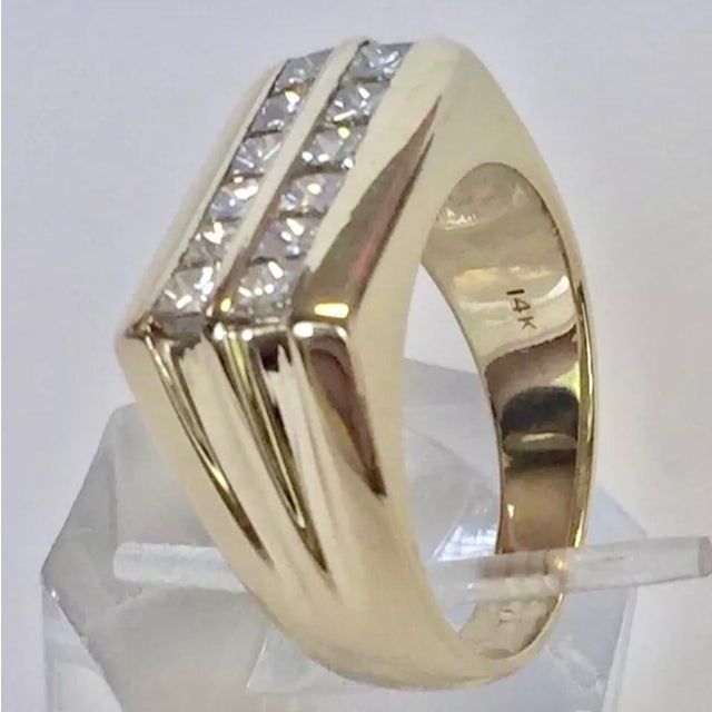 Traditional Diamond Ring 14k Yellow Gold 2 TCW Princess Cut Unisex Certified, Size 9.25 For Sale - Image 3 of 11