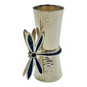 1980s Los Castillo Taxco Shot Glass With Lapis & Malachite Dragonfly Handle