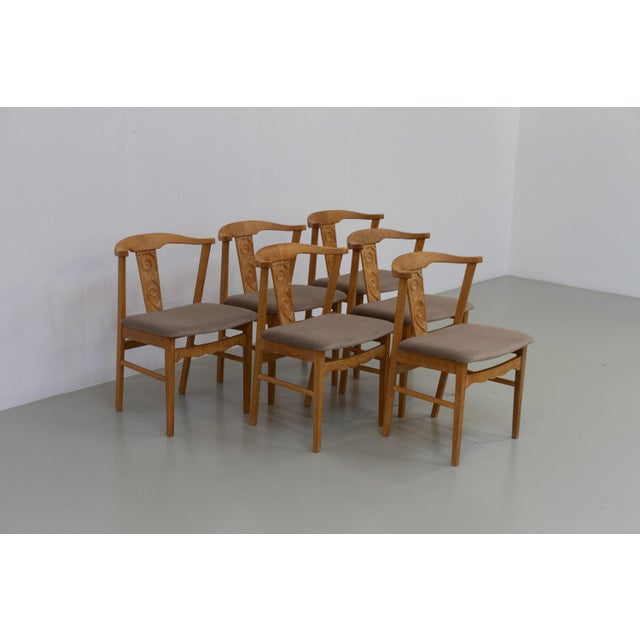 Mid-Century Modern Danish Brutalist Oak Dining Chairs attributed to Henning Kjærnulf, 1960s, Set of 6 For Sale - Image 3 of 18