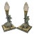 1920s Italian Figural Patinated Bronze Candelabra Mounted Pietra Dura Marble - A Pair For Sale
