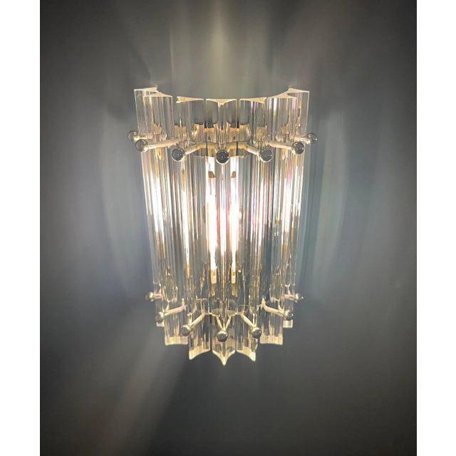 Vintage Murano Wall Sconces in Clear Triedri, 1990s, Set of 2 For Sale - Image 9 of 16