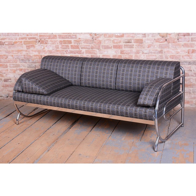 Bauhaus Bauhaus Sofa in Chrome and Fabric from Robert Slezak, Czech, 1930s For Sale - Image 3 of 18