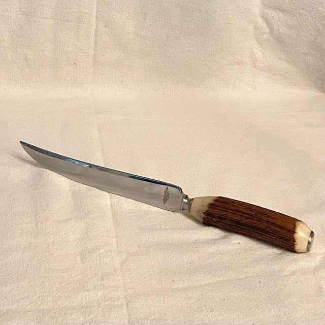 Brown Vintage Stag Horn Handle Carving Knife and Fork by Stiletto - A Pair For Sale - Image 8 of 9