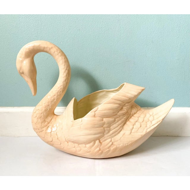 Large Vintage Peach Colored Ceramic Swan Planter For Sale - Image 12 of 12