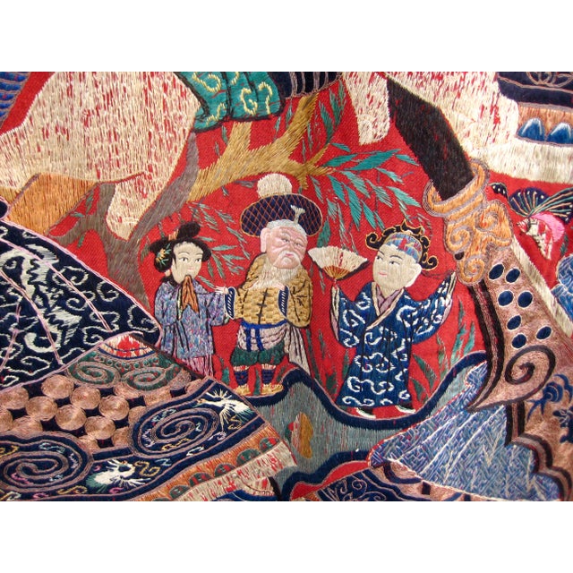 Chinese Large Silk Embroidered Opera Curtain Tapestry 19 Century For Sale - Image 12 of 18