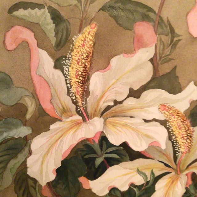 Wood Floral Water Color 1915 California Artist Barbara Vinette Framed For Sale - Image 7 of 12
