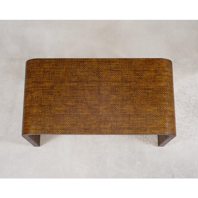 Mid 20th Century Karl Springer-Style Organic Modern Grasscloth Waterfall Desk For Sale - Image 5 of 18