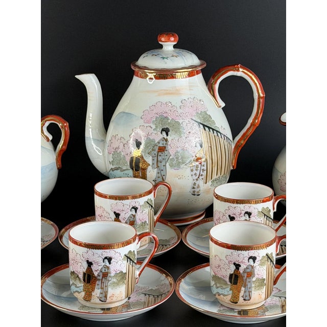 Vintage Japanese Satsuma Tea Set for Twelve in Gilded Porcelain, 1920s, Set of 27 For Sale - Image 6 of 15