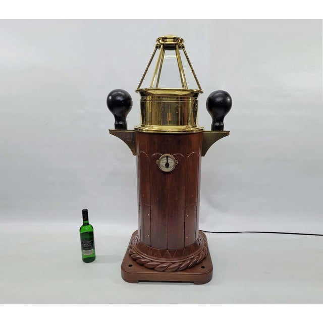 Fine early 20th Century Skylight Yacht Binnacle. Amazing wood base with intricate rope carving and varnish and varnish...