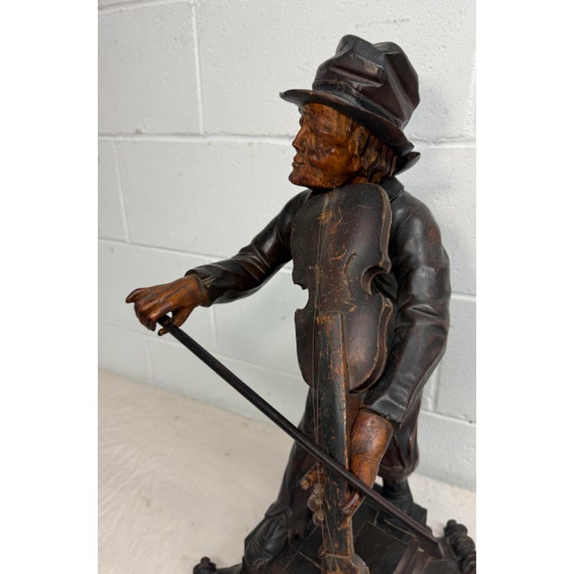 Large Antique European 1800's Carved Wood Fiddler Violinist Sculpture Statue Music For Sale - Image 10 of 18