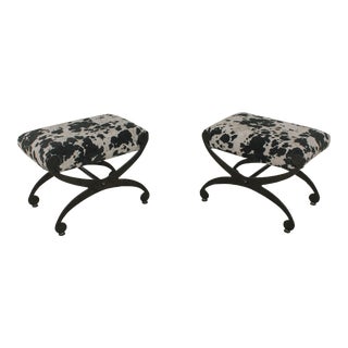Pair Modern Design Iron Base Cowhide Print Stools or Benches For Sale