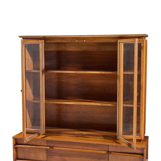 Wood Young Manufacturing Mid Century Walnut Curved Credenza and Hutch For Sale - Image 7 of 11