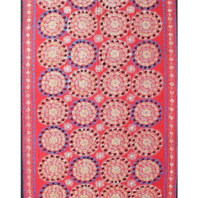Mid 20th Century Unusually Large Silk Embroidery Suzani With Soft Red & Beautiful Vivid Colors For Sale - Image 5 of 13