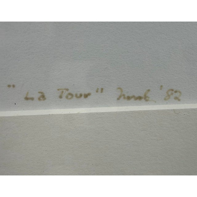 Vintage Signed Geometric Abstract Mixed Media Painting – “La Tour” For Sale - Image 4 of 6