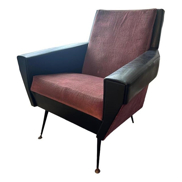 Mid-Century Armchair in Leatherette & Velvet, 1950s For Sale - Image 11 of 11