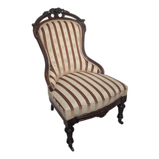 Vintage Chair in Carved Wood on Wheels, 1955 For Sale