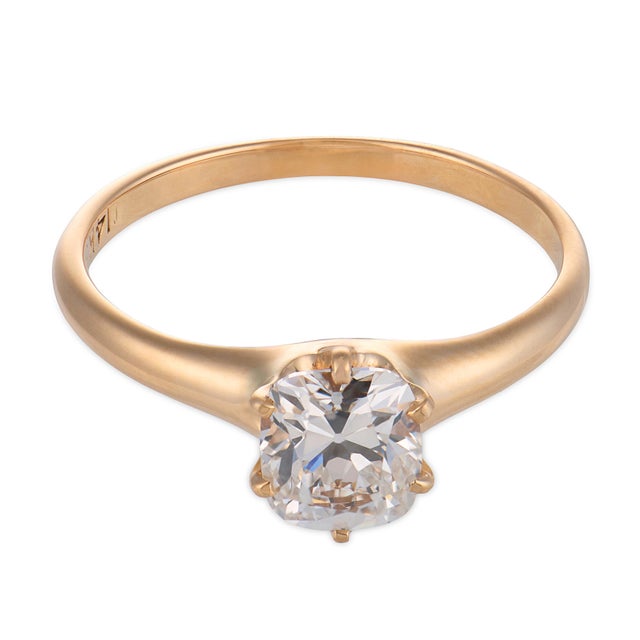 Victorian 1900-1909 Victorian Gia 0.91 Carat Diamond 14k Yellow Gold Solitaire Engagement Ring, Size 5.75 For Sale - Image 3 of 6