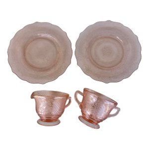 1930s Pink Depression Glass Normandie by Federal Glass Company Sugar & Creamer- 4 Pc
