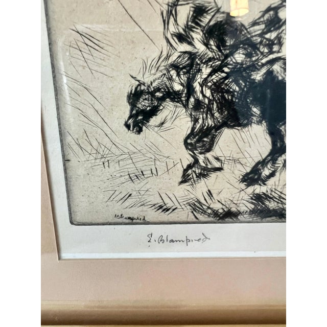 Gray Edmund Blampied Pen Drawing of a Horse Matted and Framed in Gilt Frame For Sale - Image 8 of 12