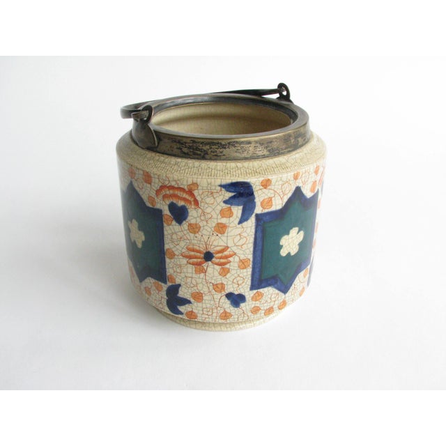 Antique Burslem English Pottery Imari Biscuit Jar With Silver Plate Lid