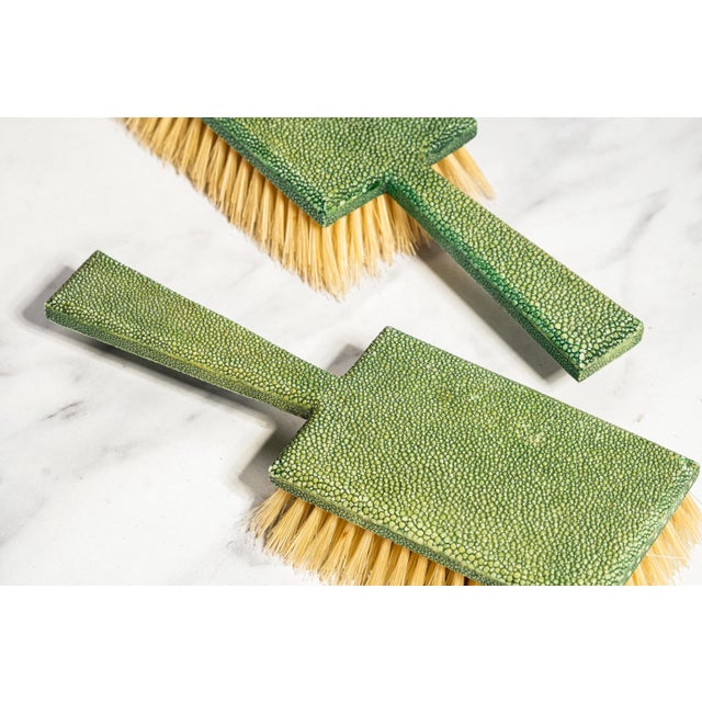 Art Deco Antique Shagreen Dresser Set 5-Piece Vanity Grooming Brush Set For Sale - Image 16 of 18