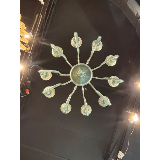Glass Contemporary Large Scale Murano 10-Arm Fontana Green Chandelier For Sale - Image 7 of 10