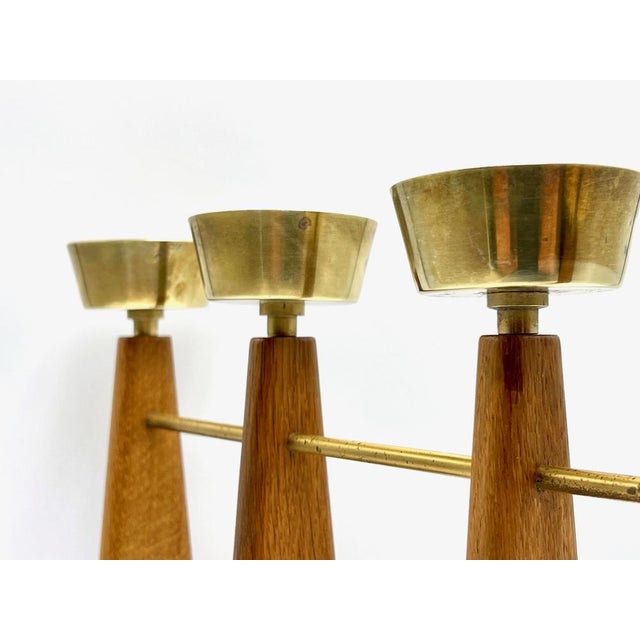 Large Danish Teak and Brass Candleholder, 1960s For Sale - Image 9 of 12