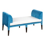 Image of Hayworth Bench in Royal Blue Velvet and White Wool For Sale
