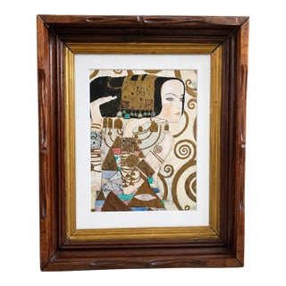 Vintage Dark Wood and Gilt Frame With Gustav Klimt Bookplate, “Fulfilment” For Sale