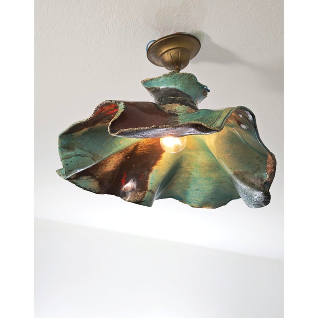 Mid-Century Modern Pendant Lamp in Black, Turquoise and Red Polychrome Ceramic, Italy, 1960s For Sale - Image 6 of 18