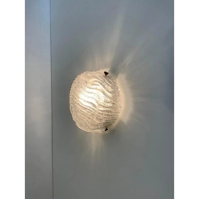 Mid-Century Ice Glass Flush Mount or Wall Light, Germany, 1960s For Sale - Image 4 of 18
