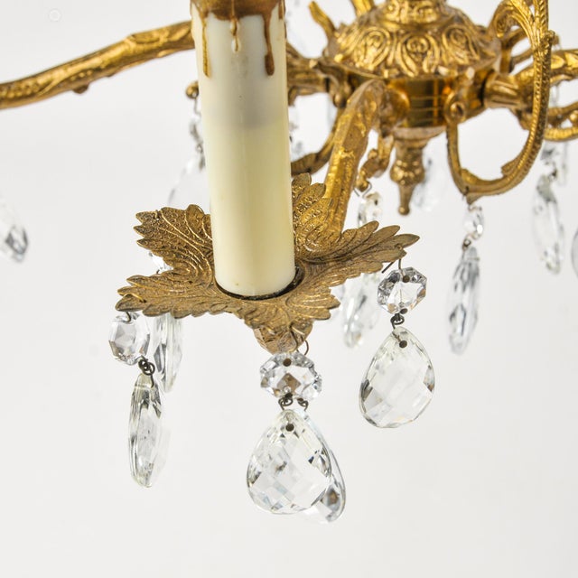 Vintage Brass and Crystal Chandelier Petite 5 Arm Made in Spain For Sale - Image 10 of 13