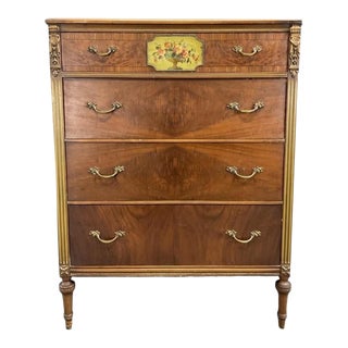 Mid 20th C. Mahogany Chest of Drawers With Hand Painted Flowers by Sligh Furniture For Sale