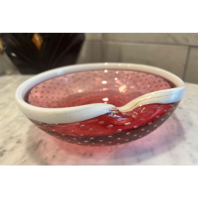Mid-Century Modern Pink Italian Murano MCM Bullicante Catchall Bowl For Sale - Image 3 of 9