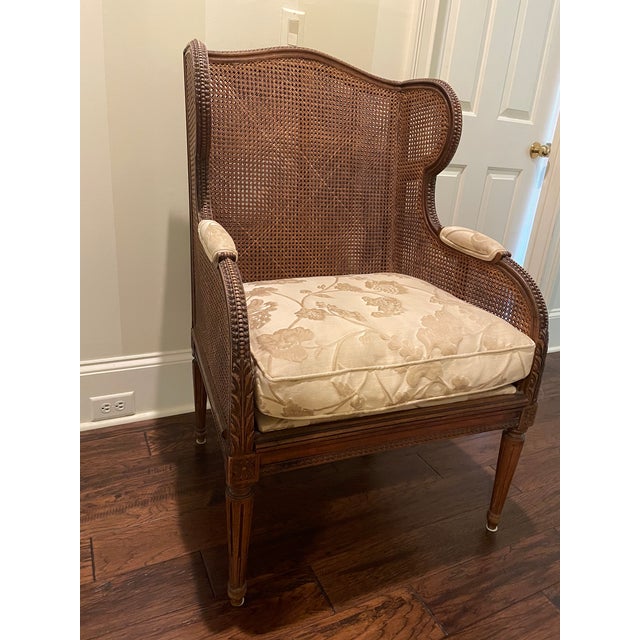 Antique French Louis XVI Wingback Chair With Double Caning For Sale - Image 4 of 13