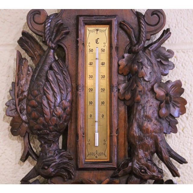 19th Century French Black Forest Carved Walnut Wall Barometer Thermometer For Sale In Dallas - Image 6 of 9