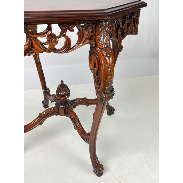 Rococo Revival Carved Walnut & Burl Octagonal Accent Table For Sale - Image 11 of 16