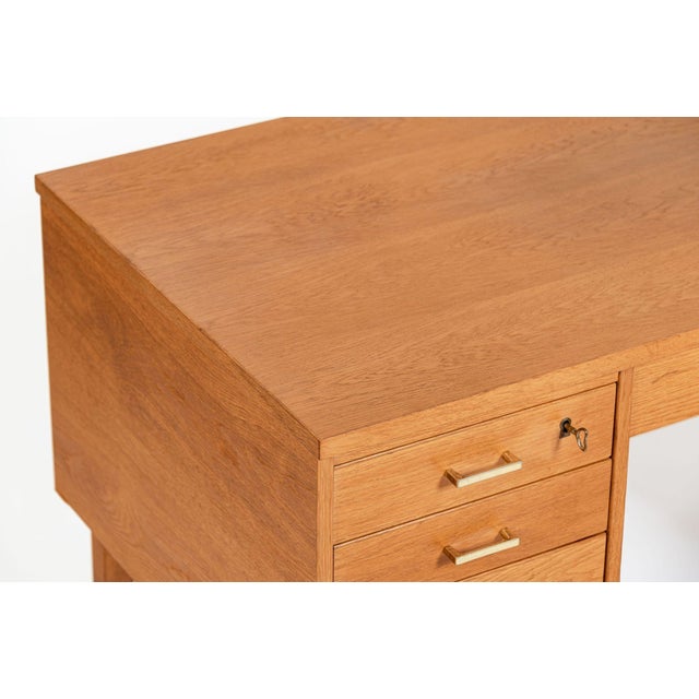 Wood Mid Century Danish Modern Oak Wood Writing Desk 1960s For Sale - Image 7 of 17