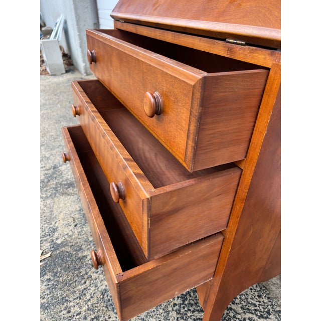 Wood Vintage Maple Drop-Front Secretary Desk With Three Drawers For Sale - Image 7 of 12