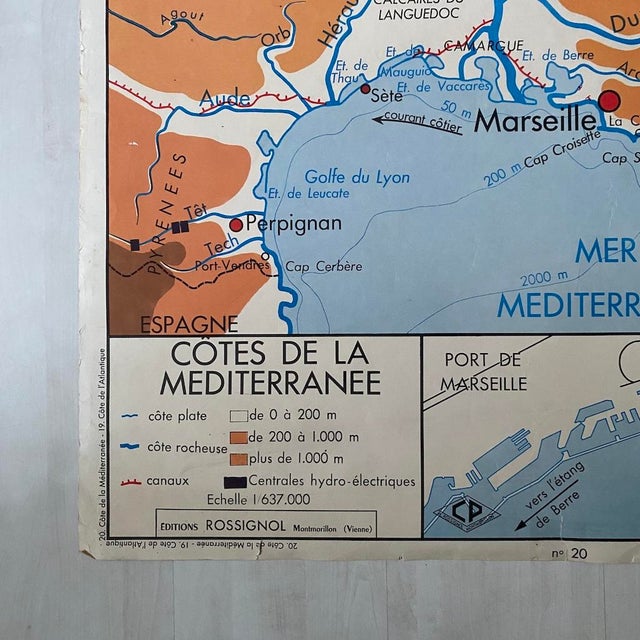 Vintage School Map of Atlantic and Mediterranean Coasts, 1950s For Sale - Image 8 of 9