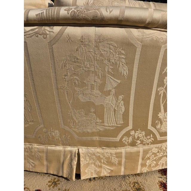 **Price Drop** Vintage Hollywood Regency Chinoiserie Curved Ivory Sofa For Sale - Image 4 of 5
